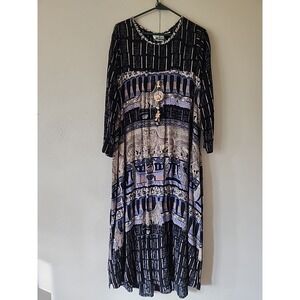 Vtg New Options Kate Geddes Dress African Safari Maxi Indian Necklace Lot One Sz